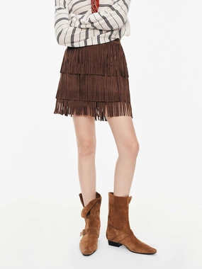 Timeless Wear Vibrant Touch Fringe Faux Suede Mini Skirt