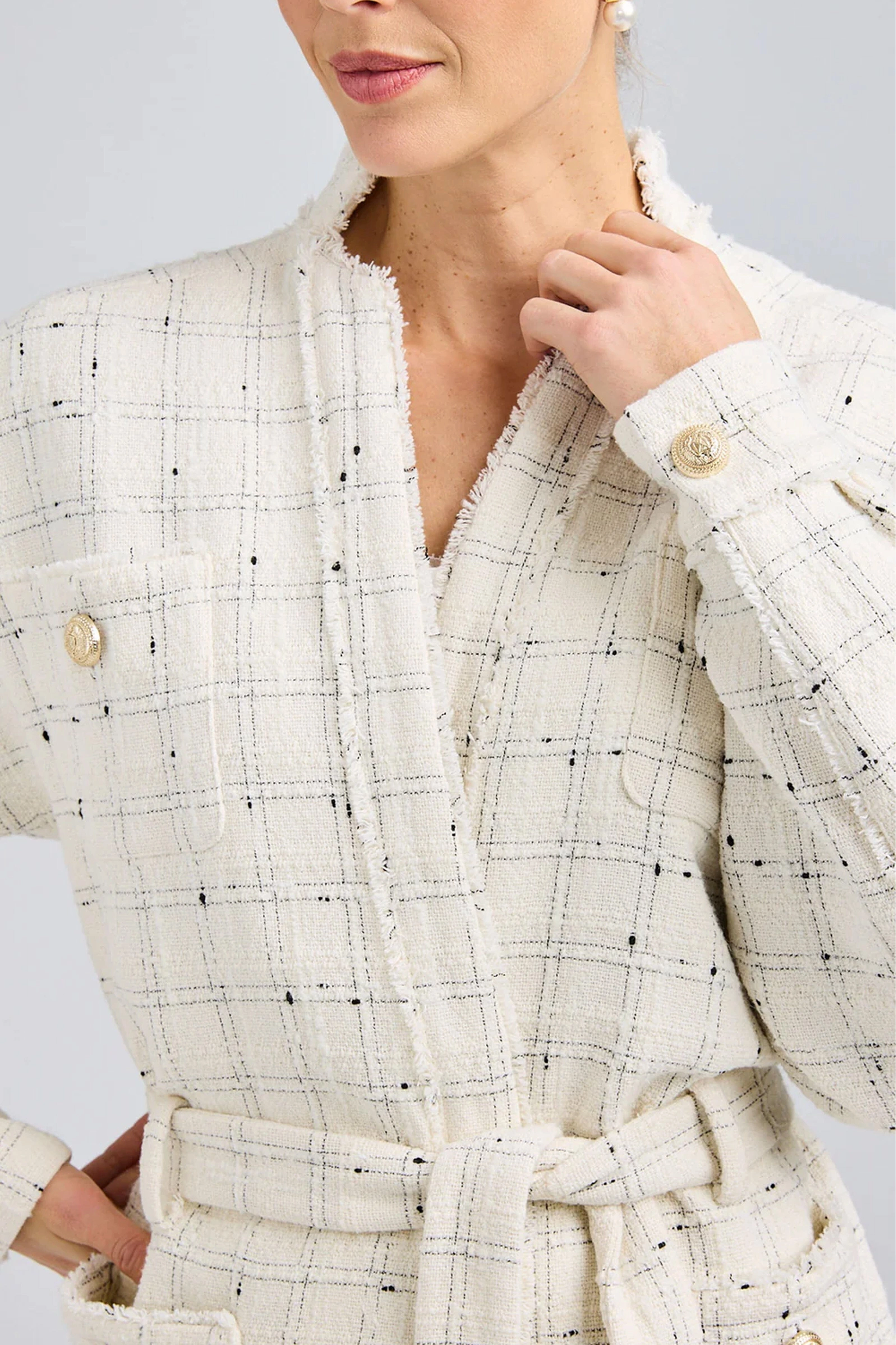 GENERATION LOVE | Lainey Tweed Jacket - White/Black Breathable Softshell Layer Stretchable Material