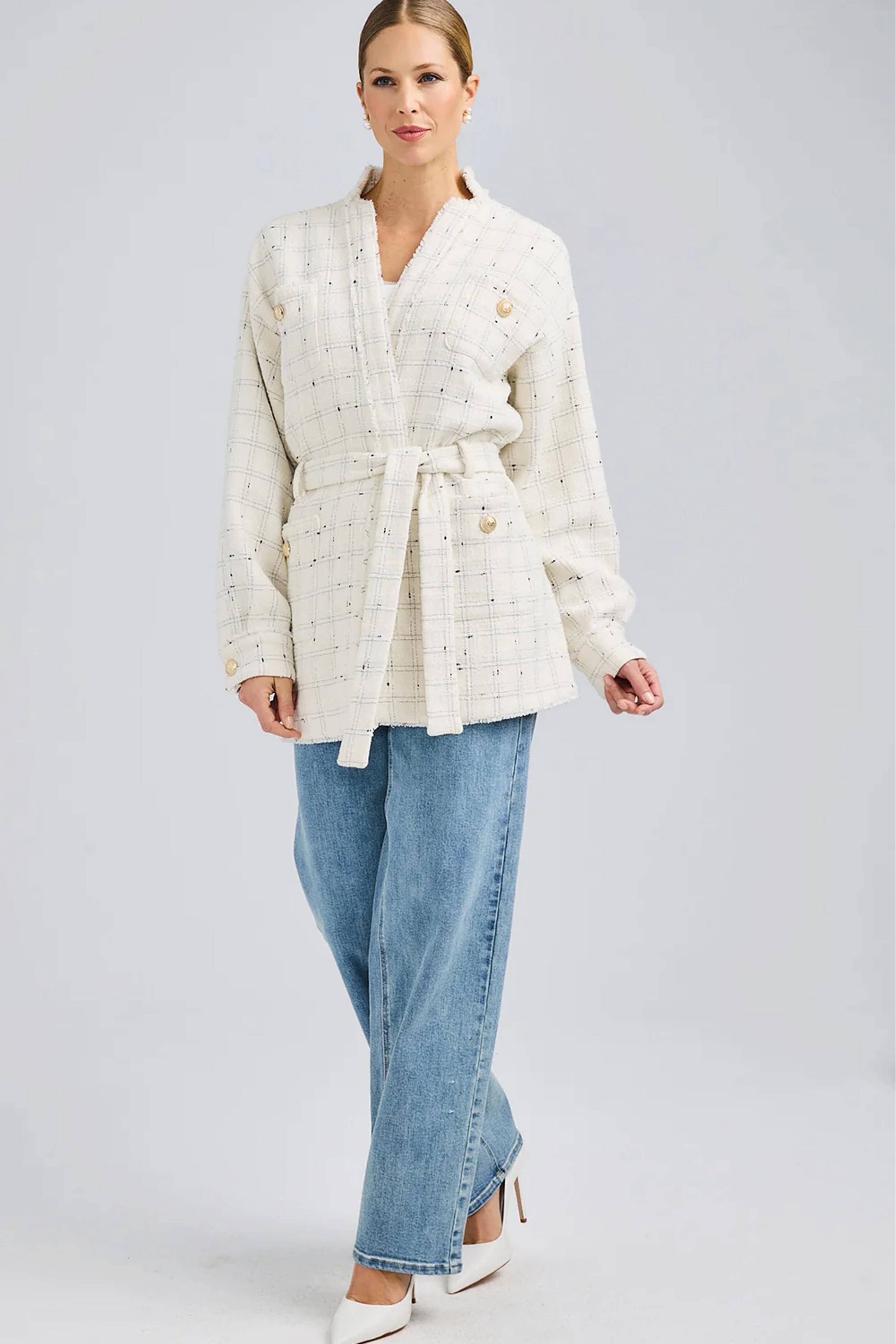 Insulated Warmth GENERATION LOVE | Lainey Tweed Jacket - White/Black