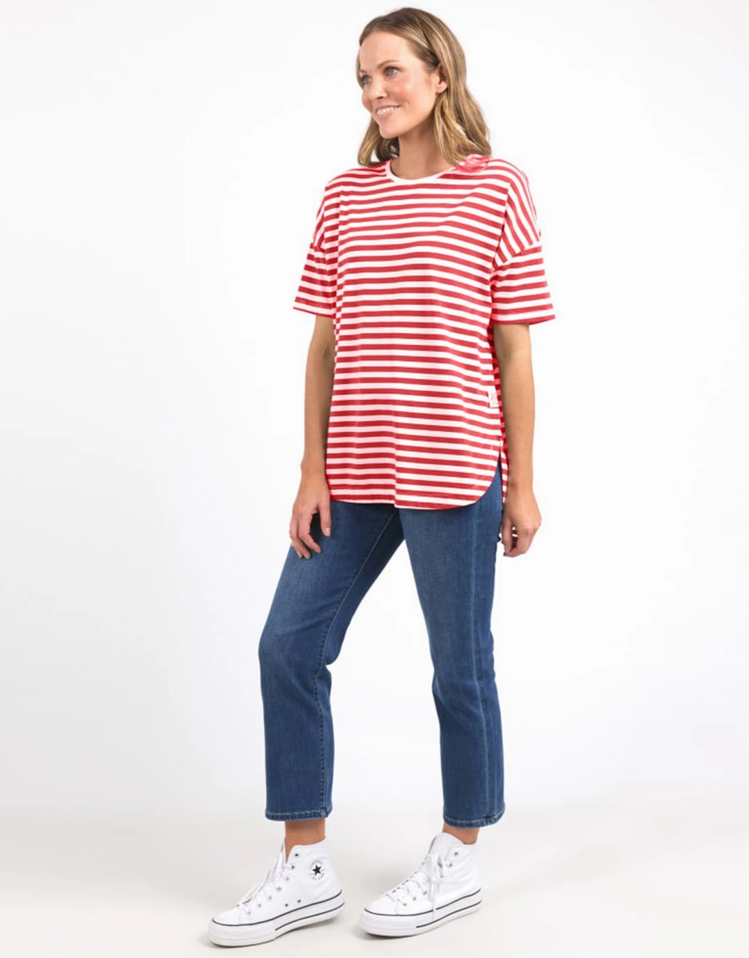 Sleeveless Job Interview Lauren Short Sleeve Tee - Cayenne Stripe