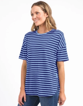 Lauren Short Sleeve Tee - Ocean Blue & Dusk Blue Stripe Breathable fabric Sporty essentials