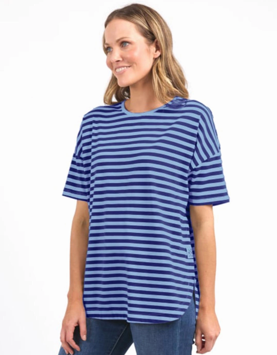 Lauren Short Sleeve Tee - Ocean Blue & Dusk Blue Stripe Layering Comfort Sun Protection