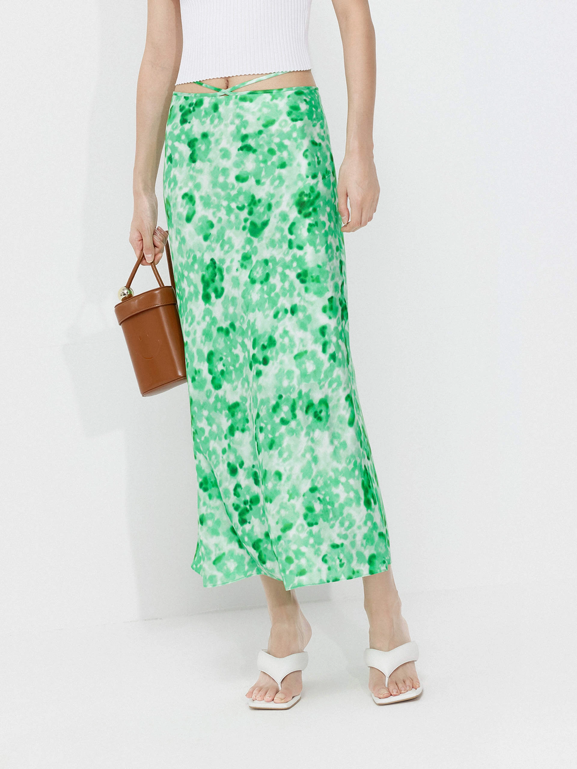 High Shine Silk Blend Printed Skirt