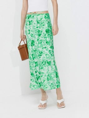 High Shine Silk Blend Printed Skirt