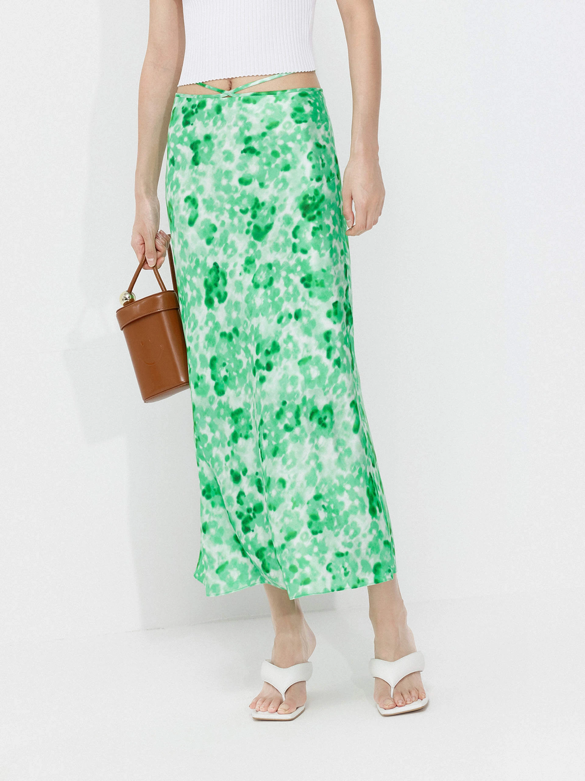 Eco Friendly raw hem Silk Blend Printed Skirt