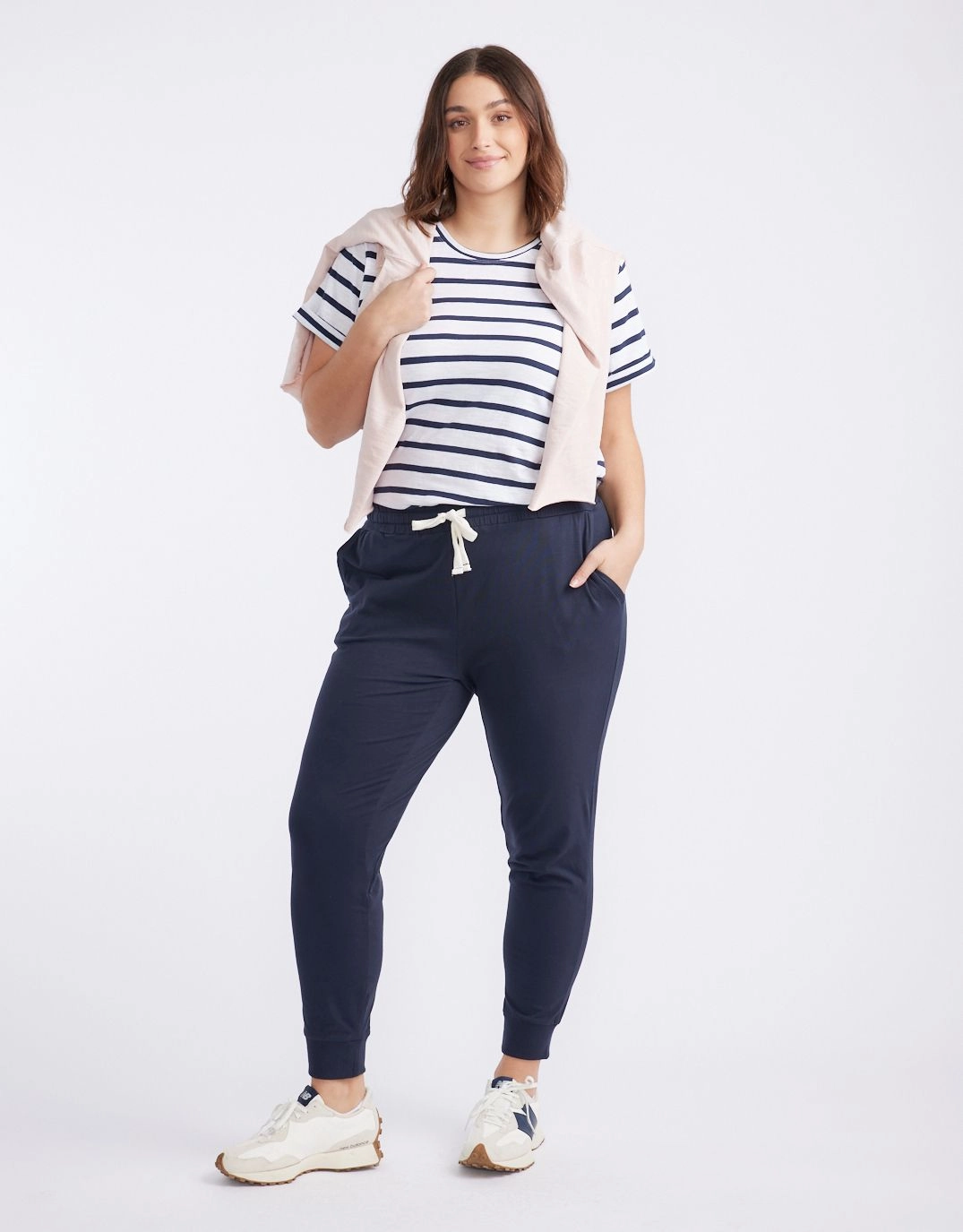 Tight Fit Turn Back T-Shirt - White/Navy Stripe