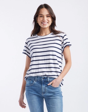 Work efficiency Turn Back T-Shirt - White/Navy Stripe