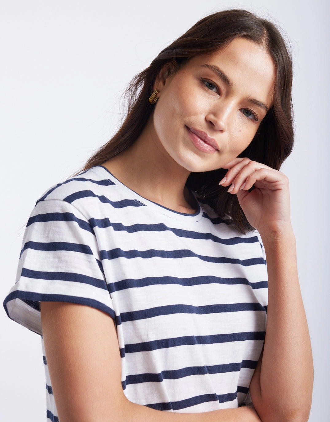 Turn Back T-Shirt - White/Navy Stripe Hygroscopic Fiber Informal charm