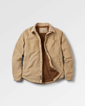 Double Stitch Seams Glow In Dark Accents Kodiak Sherpa Lined Cord Overshirt - Stone