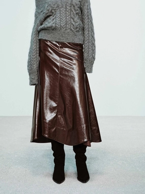 Gathered waist Crisscross Details Leather A-line Cut Skirt