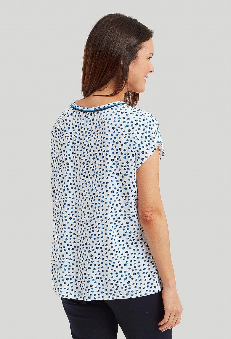ContrastTipping Hydrophobic Surface Treatment Leena Top Ink Spot Print - Navy/White