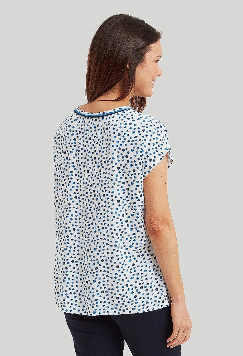 Leena Top Ink Spot Print - Navy/White Metallic Fiber Blend