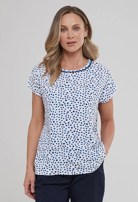 Durable Reinforced Shoulders Leena Top Ink Spot Print - Navy/White