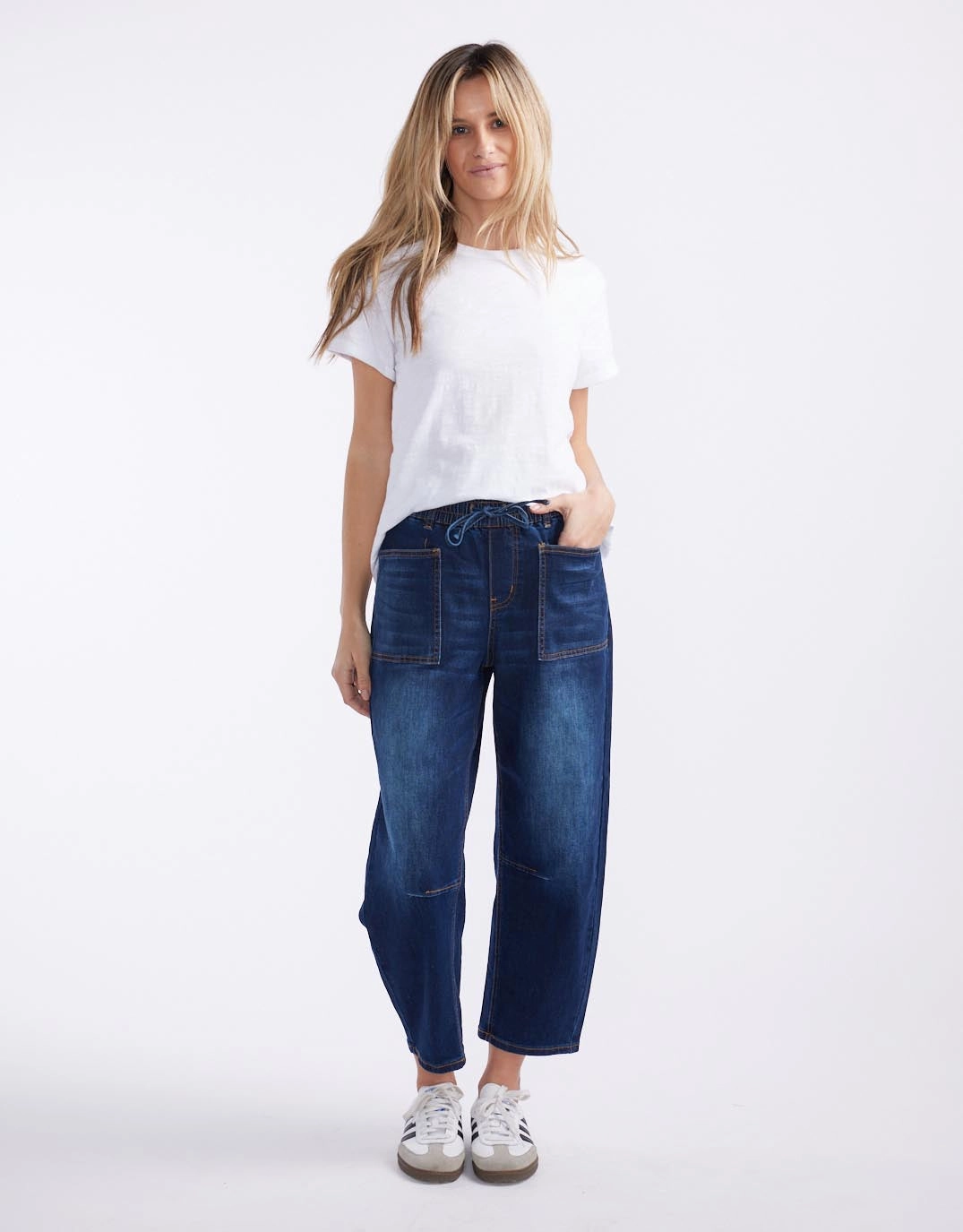 Leo Barrel Jeans - Ink Flex Knit Waist Panel
