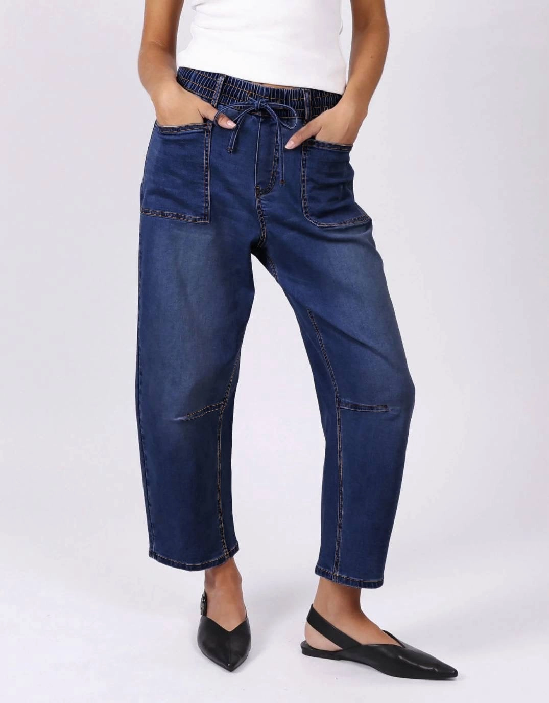 School Fit Simple Comfort Leo Barrel Jeans - Ink