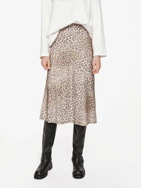 Leopard Print Silk Skirt Ankle length Personality Style