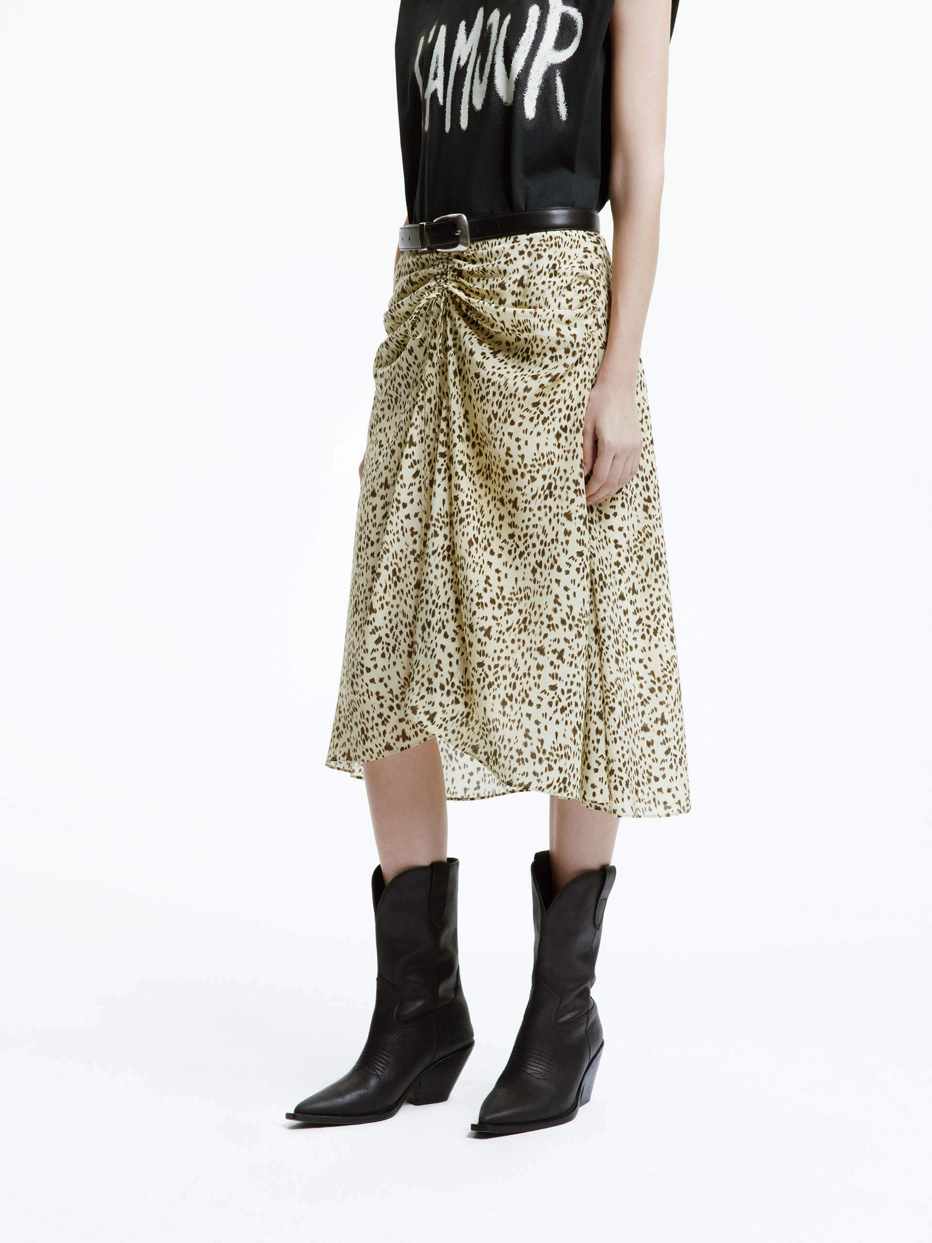 Leopard Print Silk Skirt Tailored Cut Outdoor Gathering