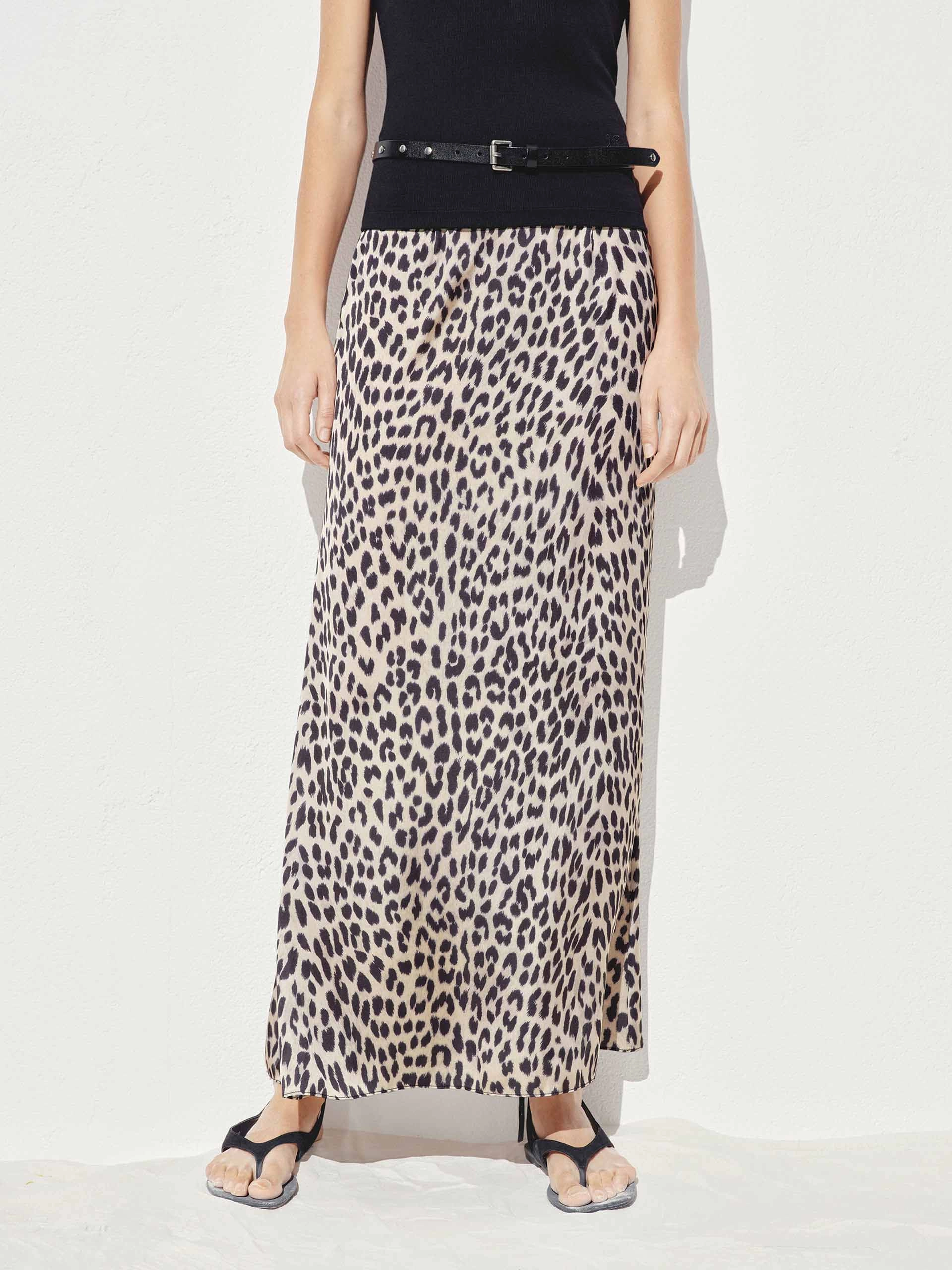 Leopard Print Straight Maxi Skirt Airy Feel Sleek Vibe
