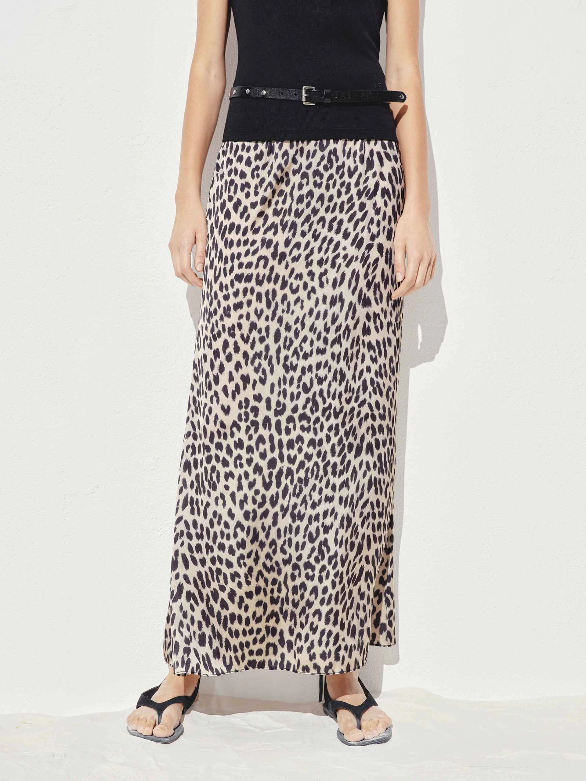 Glossy Texture Oversized style Leopard Print Straight Maxi Skirt