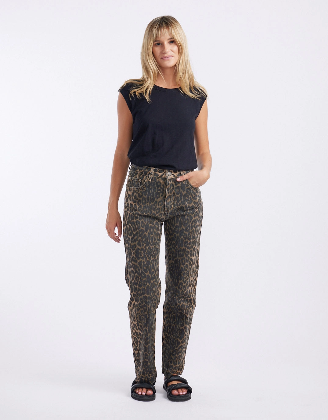 Stretch Straight Leg Jean - Leopard Print Outdoor Fashion Minimalist Style Festival Outfit Loose