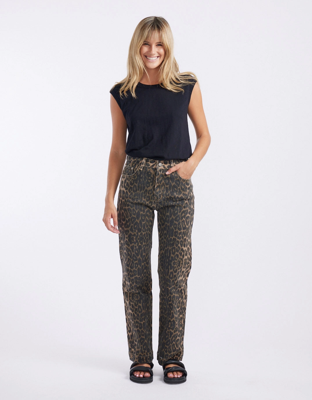 Stretch Straight Leg Jean - Leopard Print Layered Look