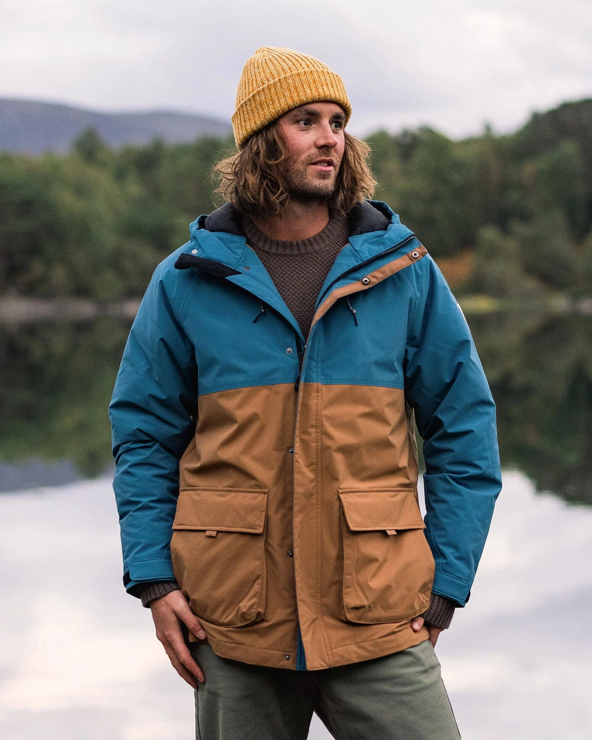 Roll Up Hood Comfortable Urban Piece Baltic Recycled Insulated Parka - Toffee/Blue Steel