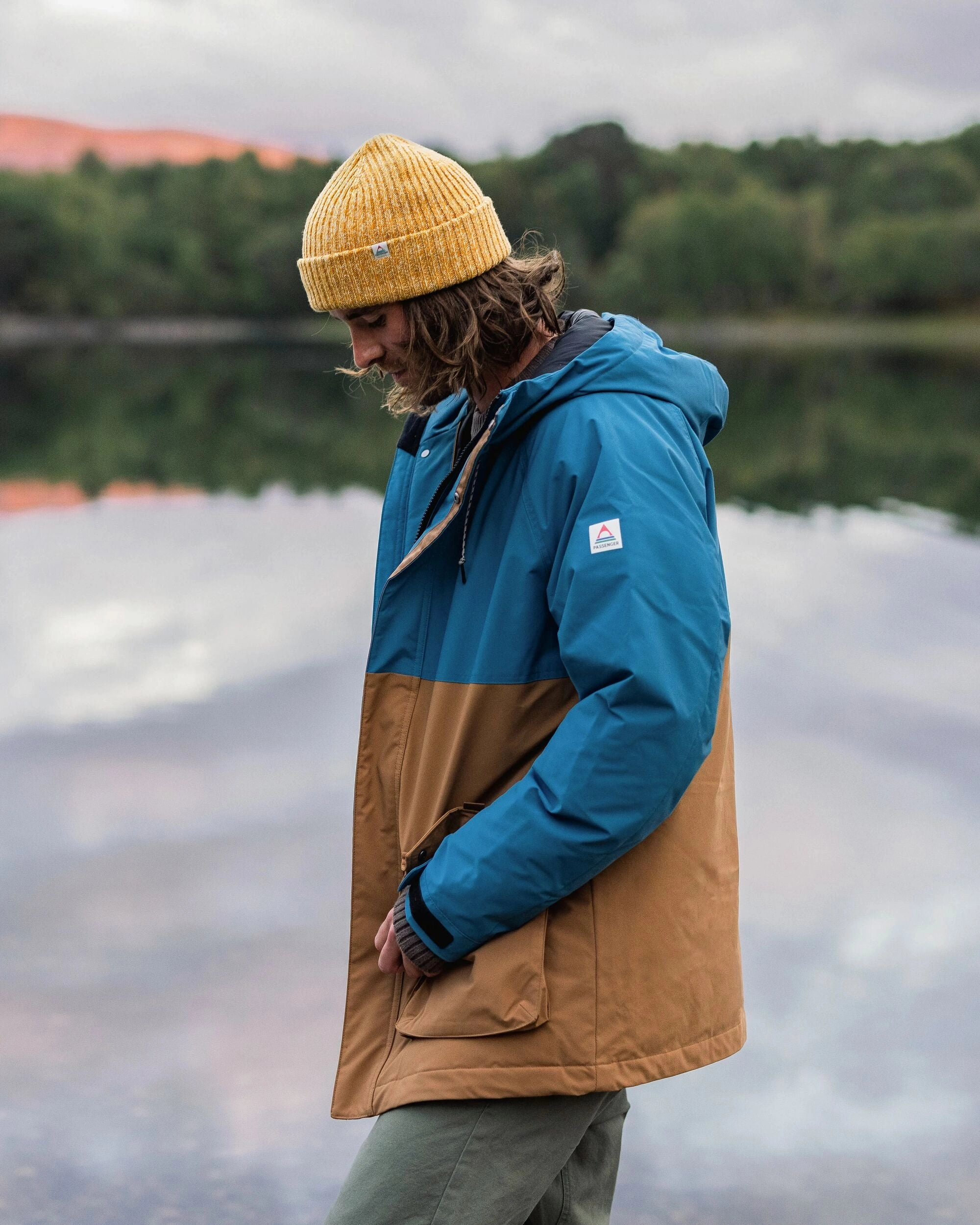 HighCollarDesign Baltic Recycled Insulated Parka - Toffee/Blue Steel