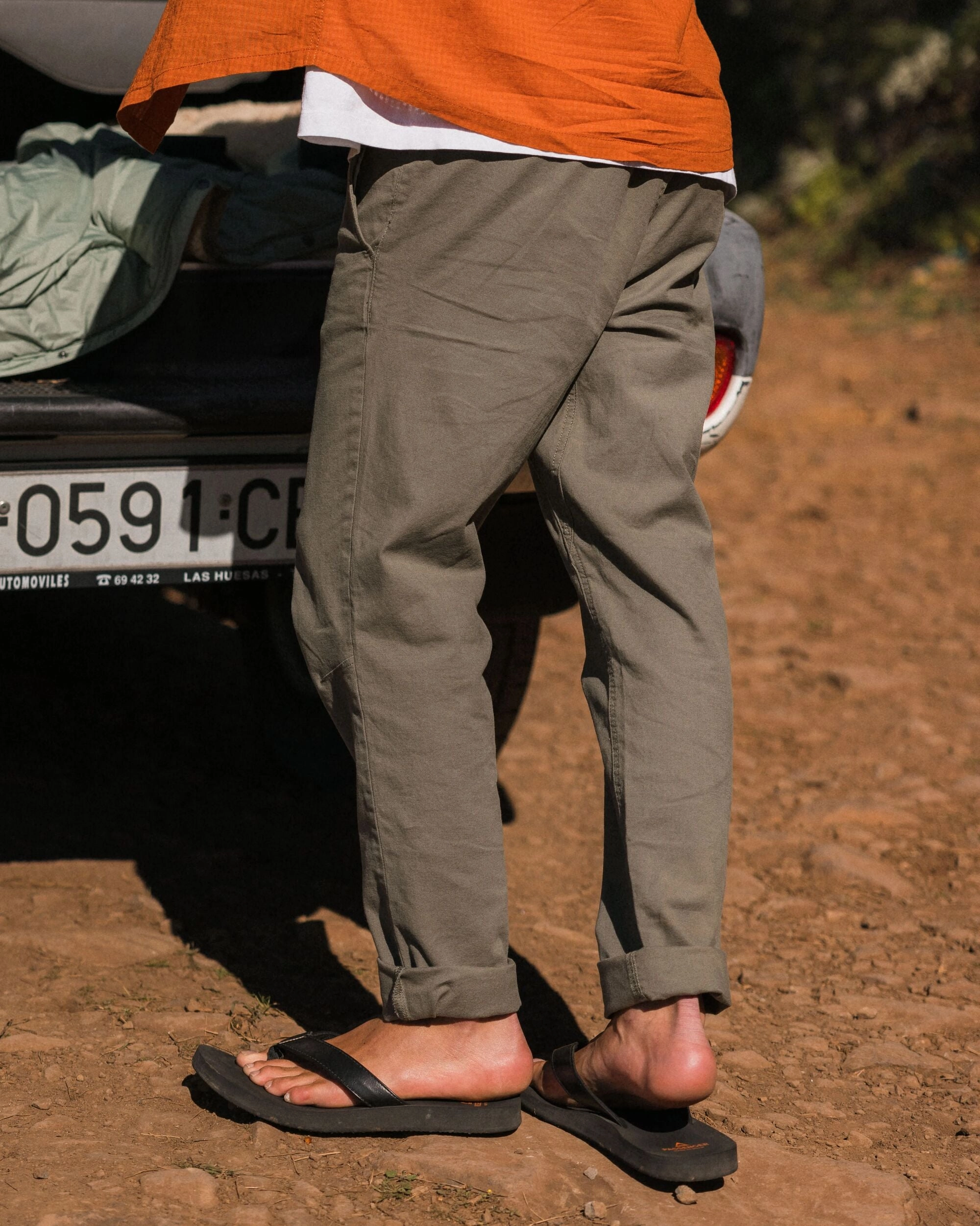 Horizon Comfort Chino - Dusty Olive Organic Cotton Blend elastic waistband