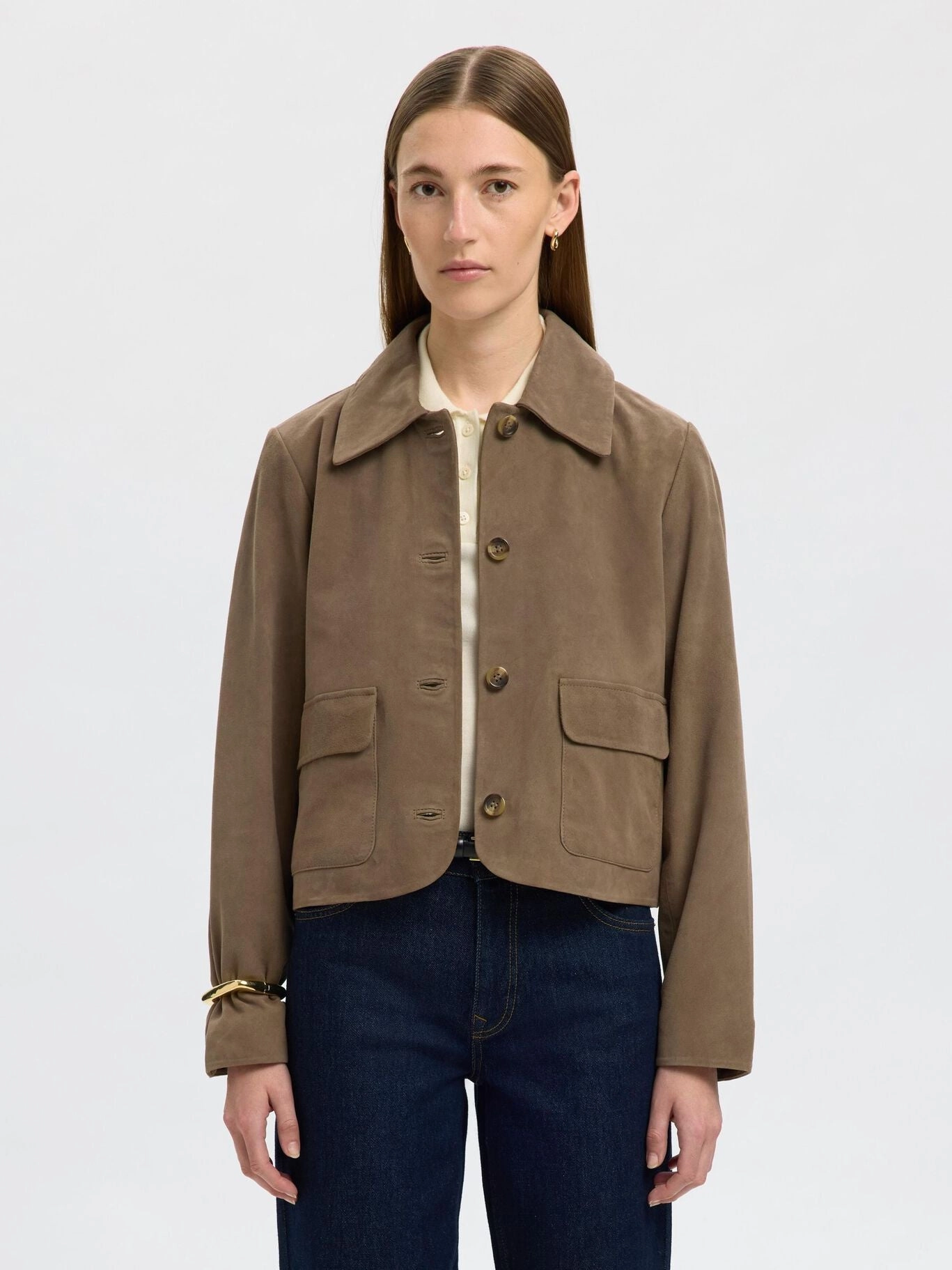 SELECTED Kaya Suede Jacket in Fungi Cold Weather Gear