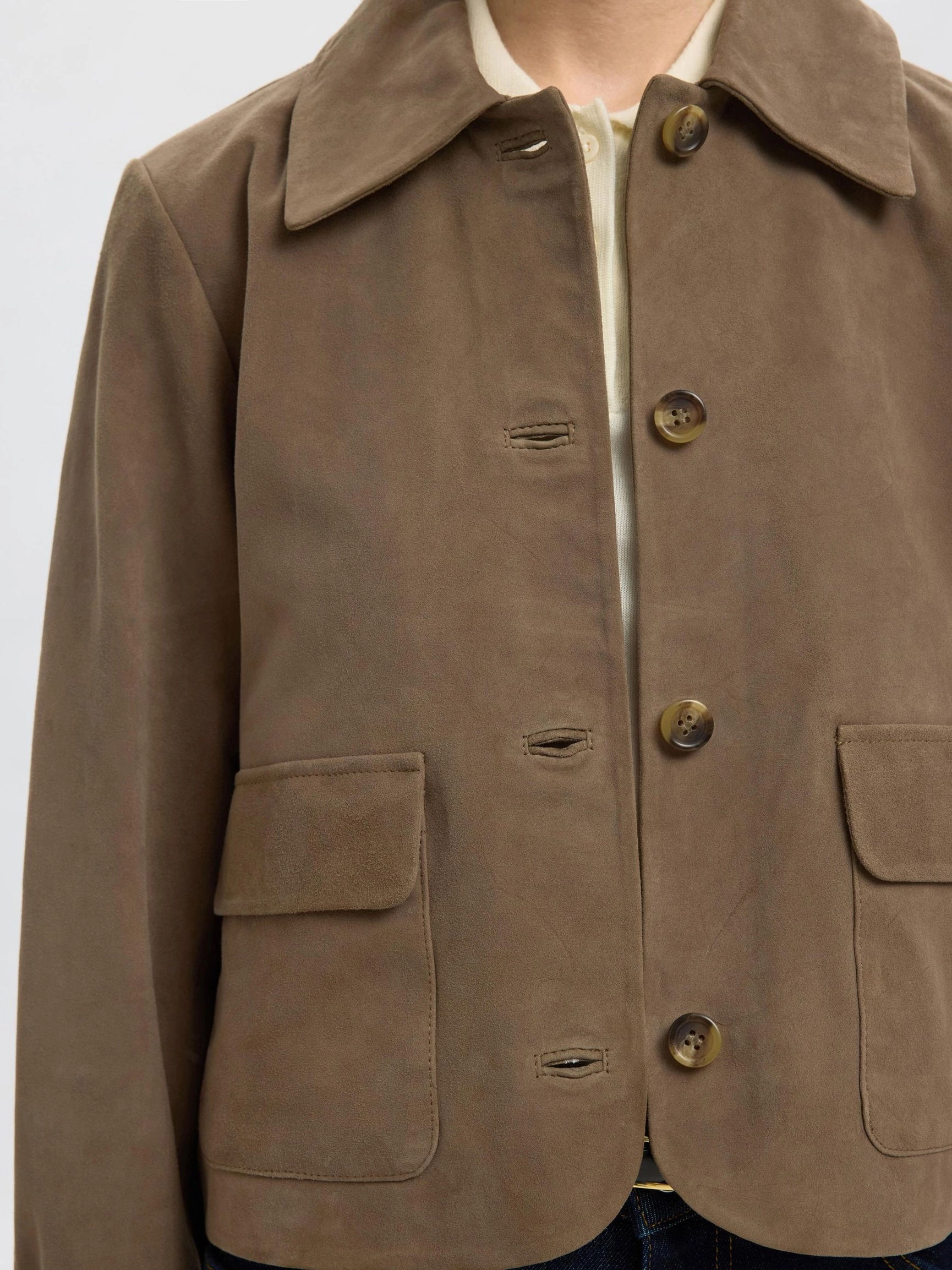 SELECTED Kaya Suede Jacket in Fungi Weekend Casual