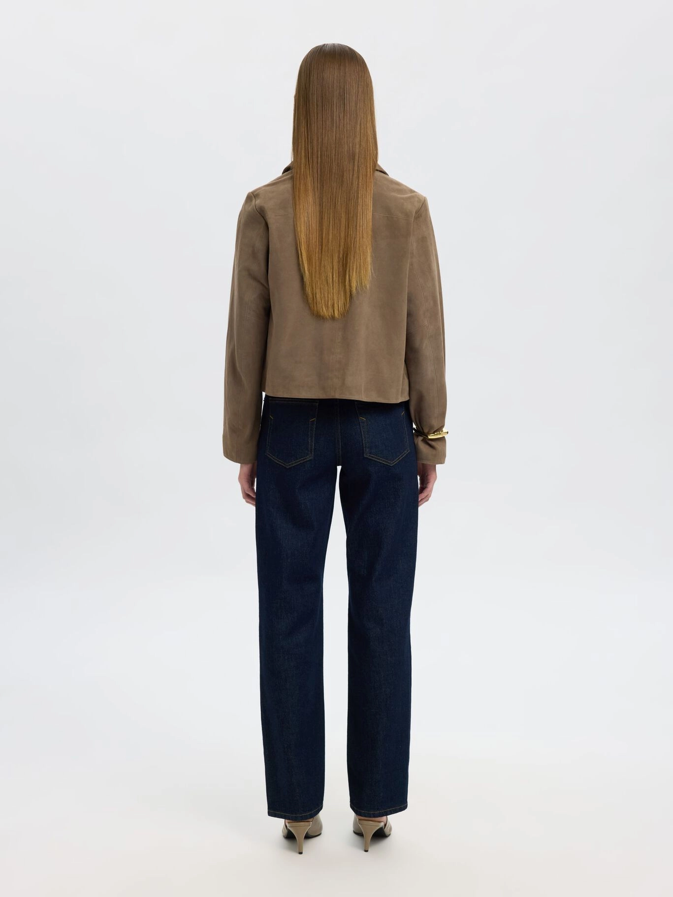 SELECTED Kaya Suede Jacket in Fungi Sun Protective Fabric MultiPocket Layout