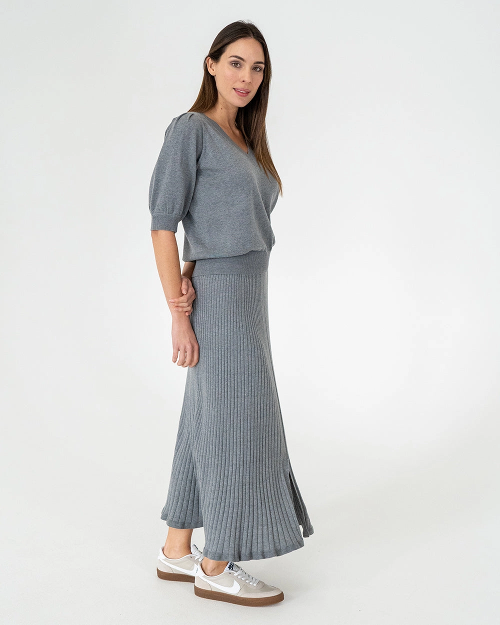 Callie Knit Skirt - Thunder Grey Soft Motion Elegant Feel