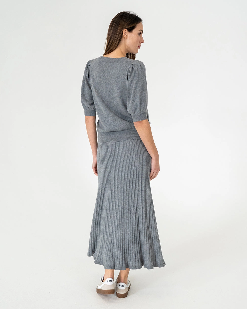 Callie Knit Skirt - Thunder Grey Diagonal Slit