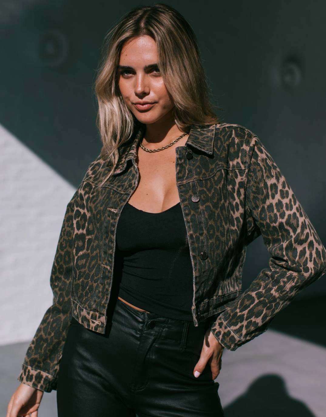 Reese Stretch Denim Jacket - Leopard Reinforced Shoulders