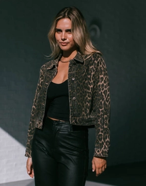 Reese Stretch Denim Jacket - Leopard Reused Cloth