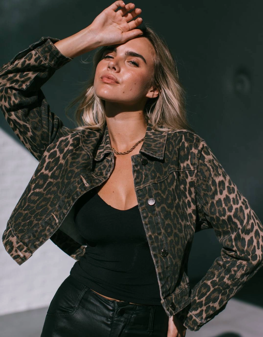DetachableLining Reese Stretch Denim Jacket - Leopard