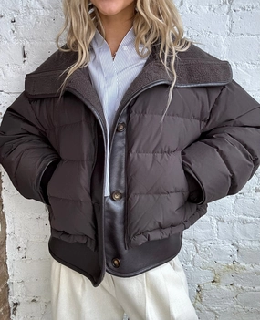 Rag & Bone Gloria Puffer Jacket in Brown Minimal Detailing