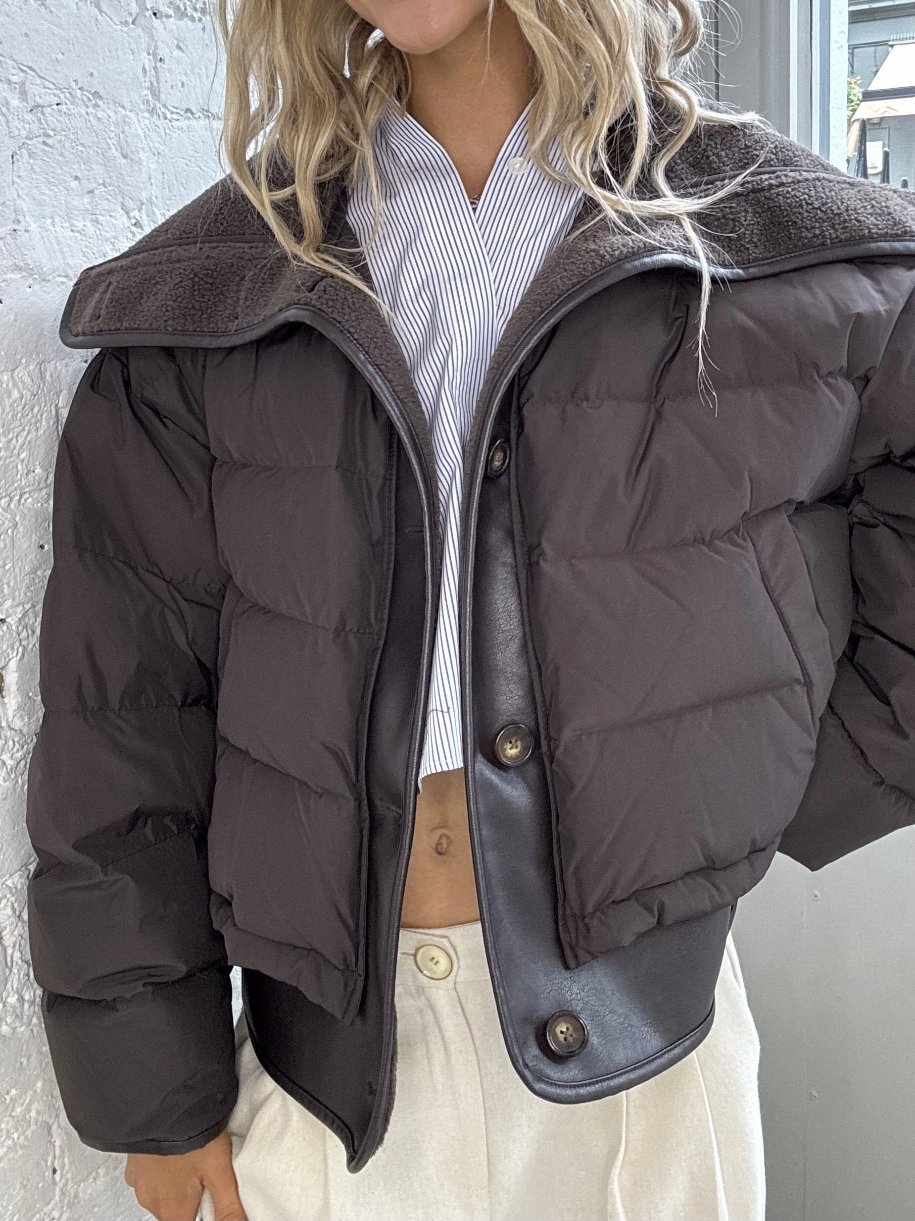 Teflon Finish Double Layered Fabric Rag & Bone Gloria Puffer Jacket in Brown