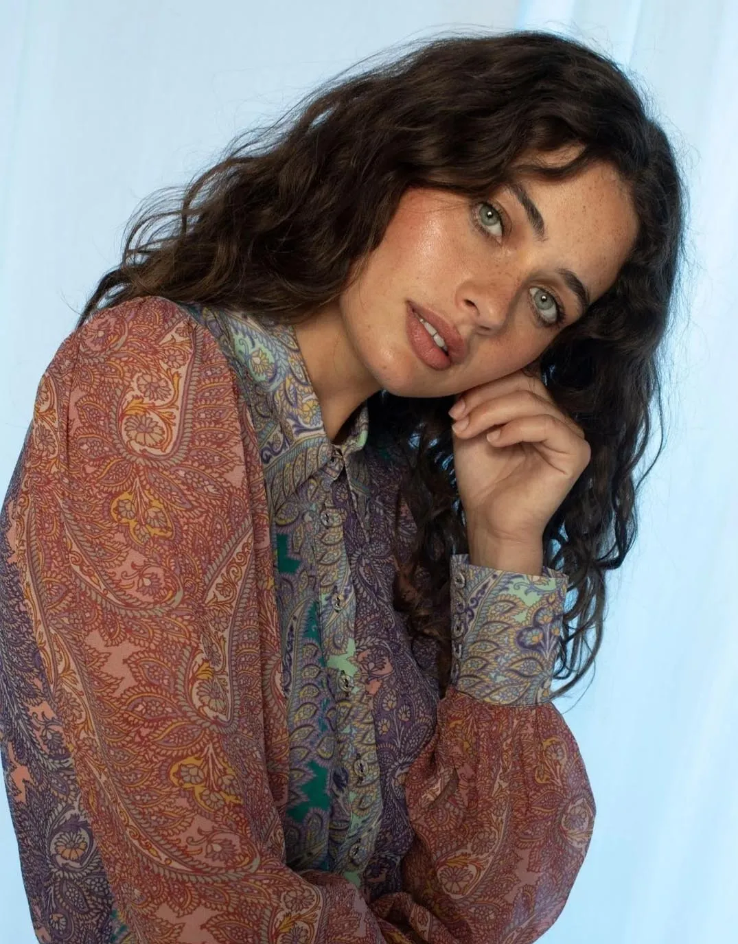 Layered Look Hidden Button Placket Lillian Blouse - Multi