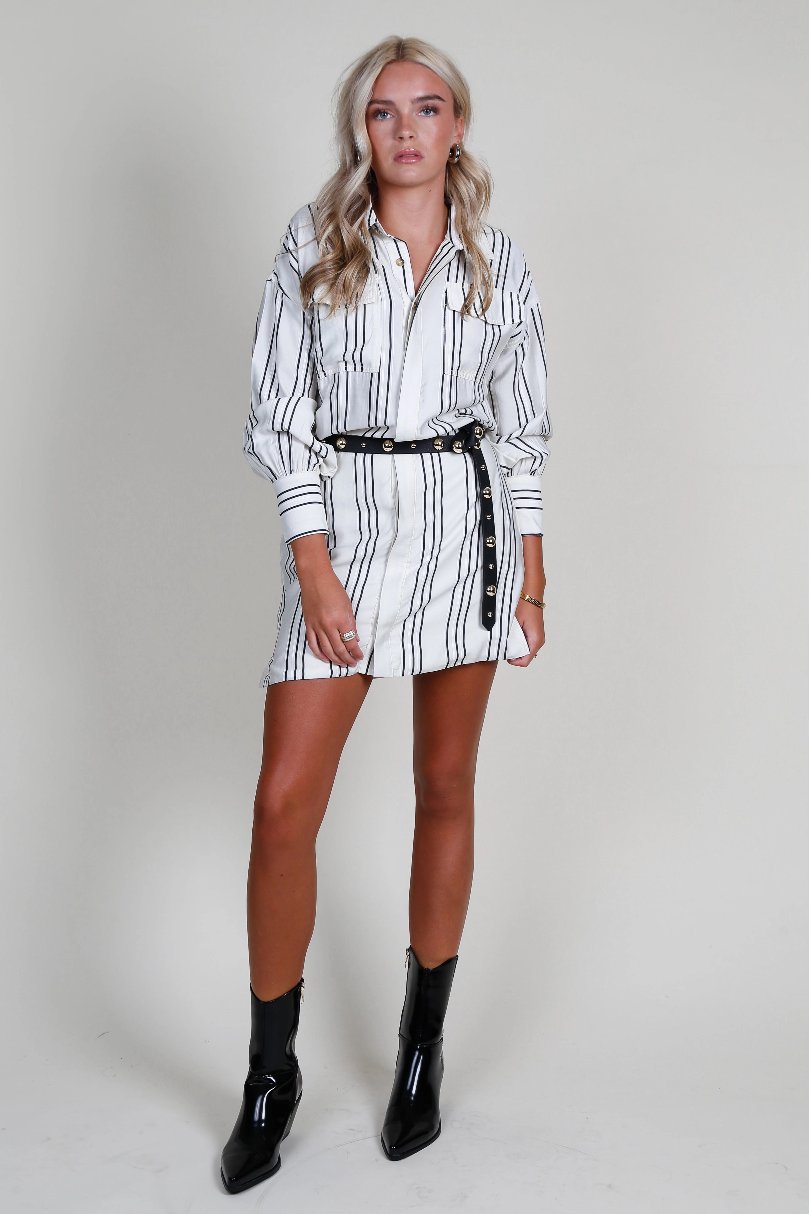Light Rhythm LINE & DOT | Freddie Stripe Mini Dress - Taupe & Grey