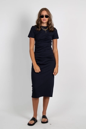 FRAME | The Twist Dress - Navy Neutral Look Trendy Fit Look
