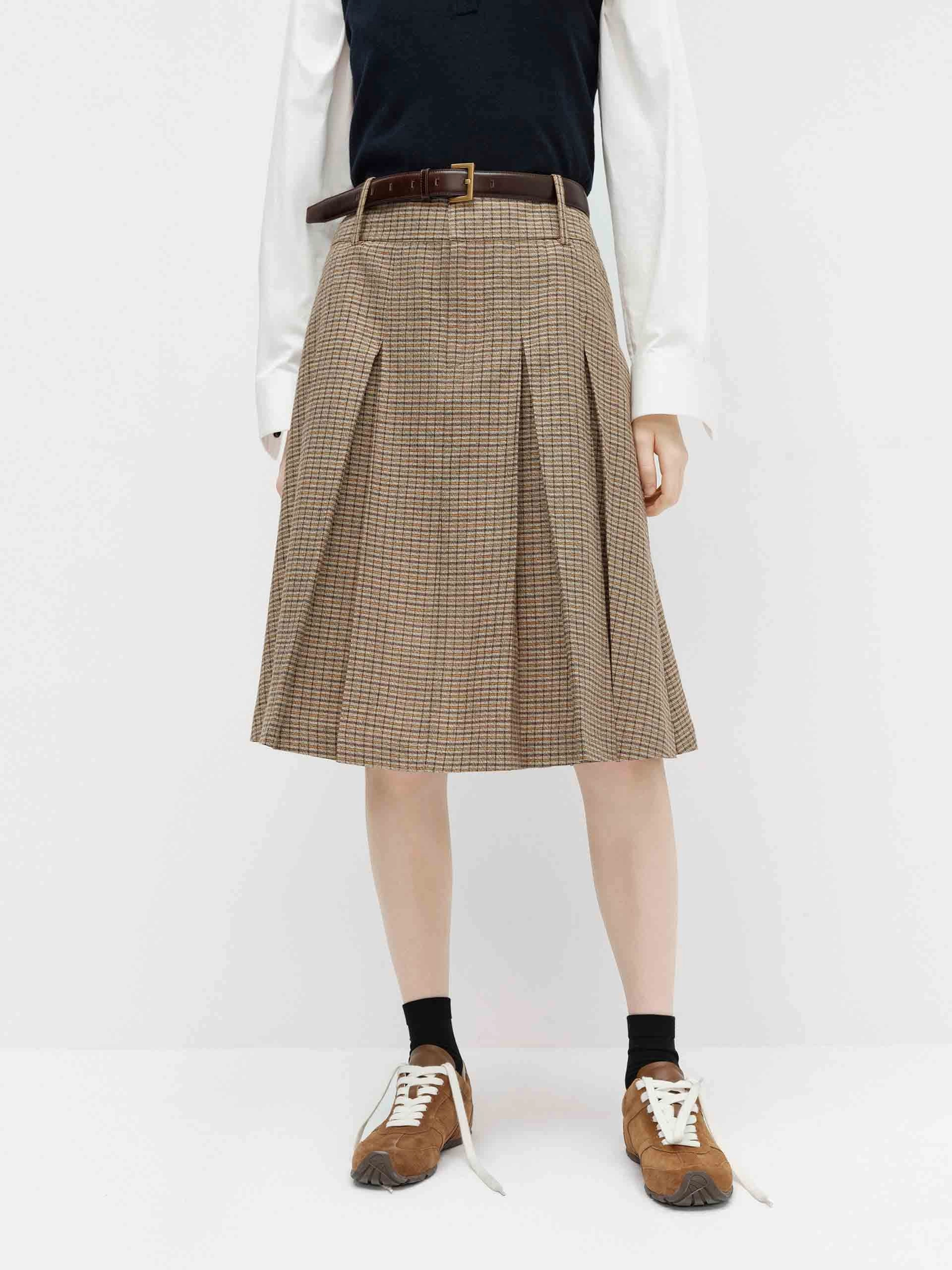 Linen Blend Pleated Skirt Winter Layering
