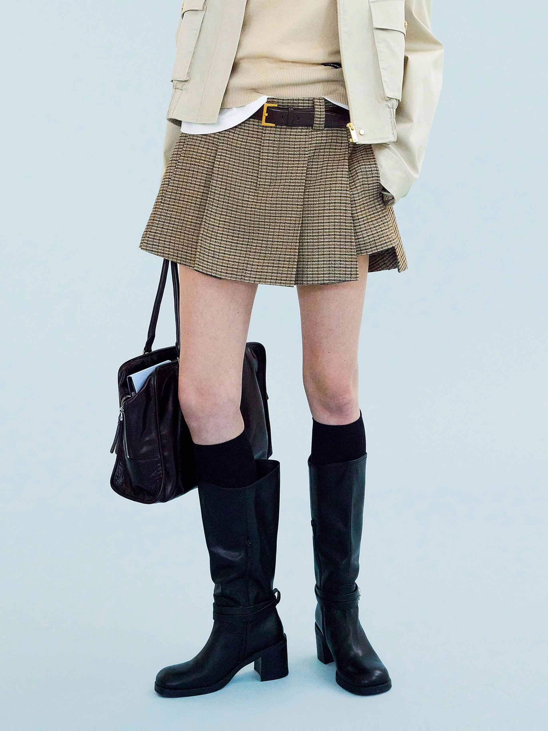Linen Blend Pleated Skort No Ride Up Silicone Grip