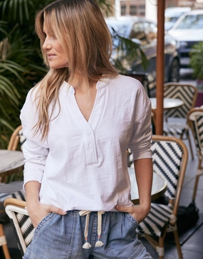 Henley Sunset Top - White Floral Print