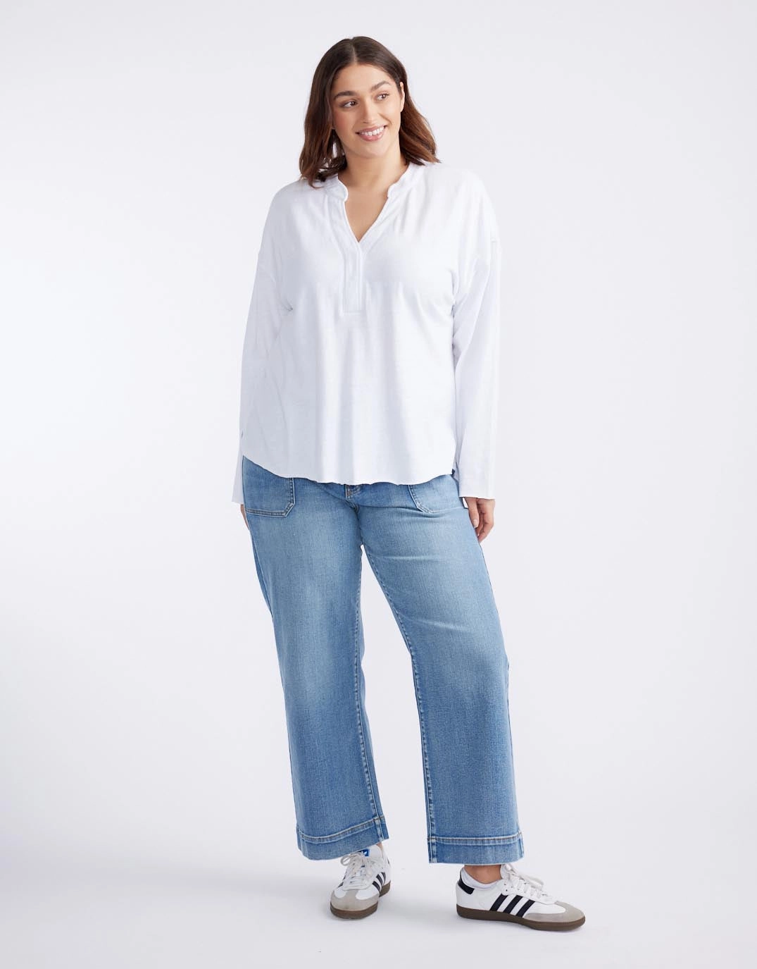 Henley Sunset Top - White Classic timelessness Vibrant Prints