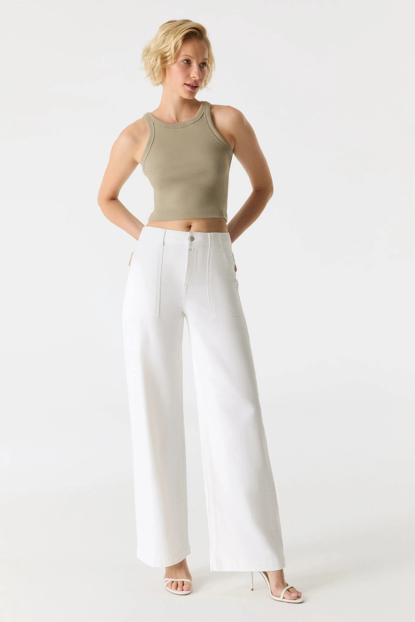 Lulu Wide Leg Pant - White - 30" Inseam Cozy Look Non Binding Cuffs