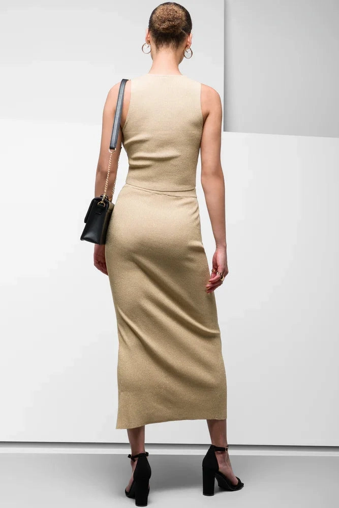 Quick Dry Fabric Lurex Knitwear Vest Gold