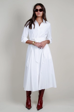 DEREK LAM | Annette Long Sleeve Pleated Shirt Dress - White Perfect Wearable Evening Classic