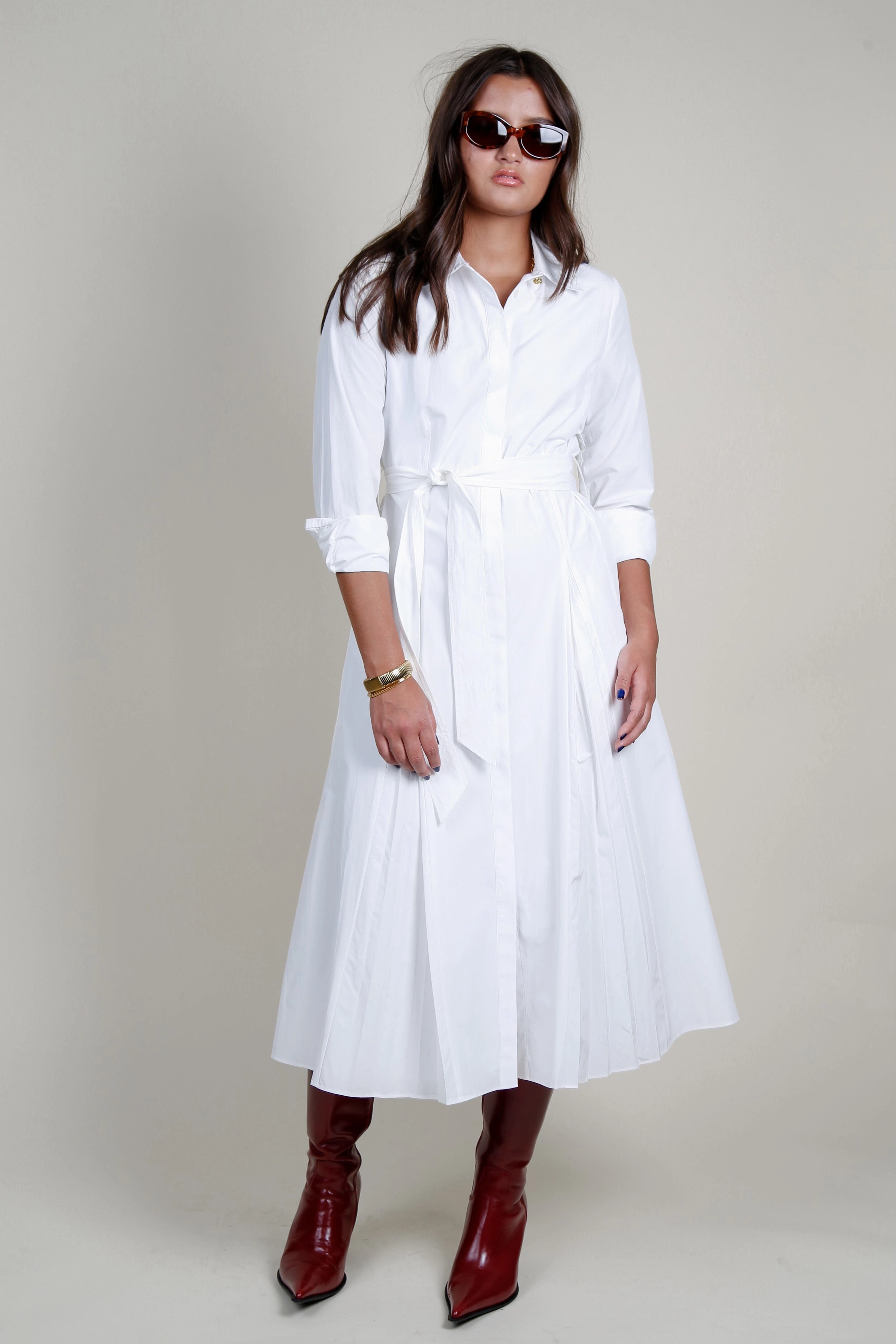 Artistic Vibe DEREK LAM | Annette Long Sleeve Pleated Shirt Dress - White