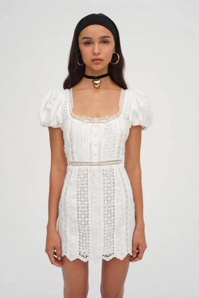 Lace Accent FOR LOVE & LEMONS | Tracy Mini Dress - White